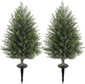 Hollyone Artificial Cedar Topiary Trees with Ground Spike, 2 Pack 32" Fake Pine Shrubs Bushes Trees Faux Cypress Plants for Indoor Outdoor Planters Front Porch Garden Decor UV Resistant