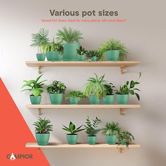 Planter Pots with Drainage Holes - Lightweight, Durable, & Space-Saving Pots for Indoor and Outdoor - Versatile Functionality, Simple Modern Design, Set of 3 Plastic Planter Pots Mint