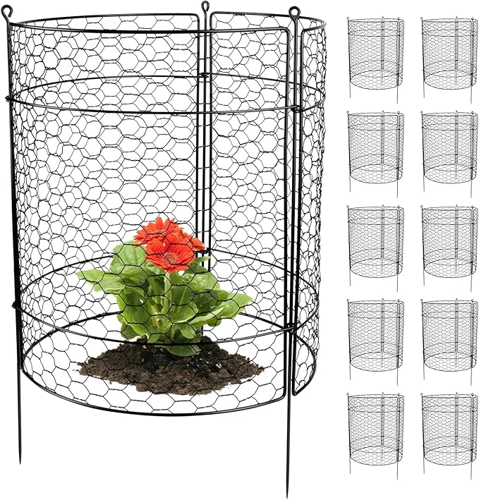 Kalolary 10 Packs Plant Protectors from Animals, 20'' x 14 Large Wire Plant Cage Metal Garden Plant Protection Chicken Wire Cloche with Stakes for Keeping Bunny Squirrels & Pets Out