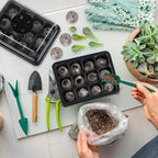 Hahood 6 Pack 12-Cells Seed Starter Tray Kit with Humidity Dome and Base, Germination Tray Including Peat Pellets, Plant Labels, Tool, Plastic Plant Seedling Starter Trays for Indoor Outdoor, Black