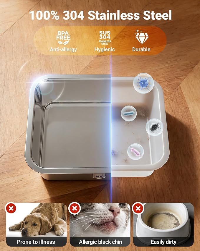 15L/4Gal Large Dog Water Fountain with Pet Feeding Mat & 3 Filters, Stainless Steel Pet Water Fountain for Dogs Cats, Dog Water Bowl Dispenser with Visible Window, Alert Light, Quiet Pump
