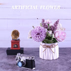 Artificial Potted Flowers, Small Ceramic Vase Fake Flower Plants Desktop Decoration Indoor for Home and Office, Faux Flowers Hydrangea Decora for Table,Bookshelf,Bedroom,Living Room,Party.(Purple)