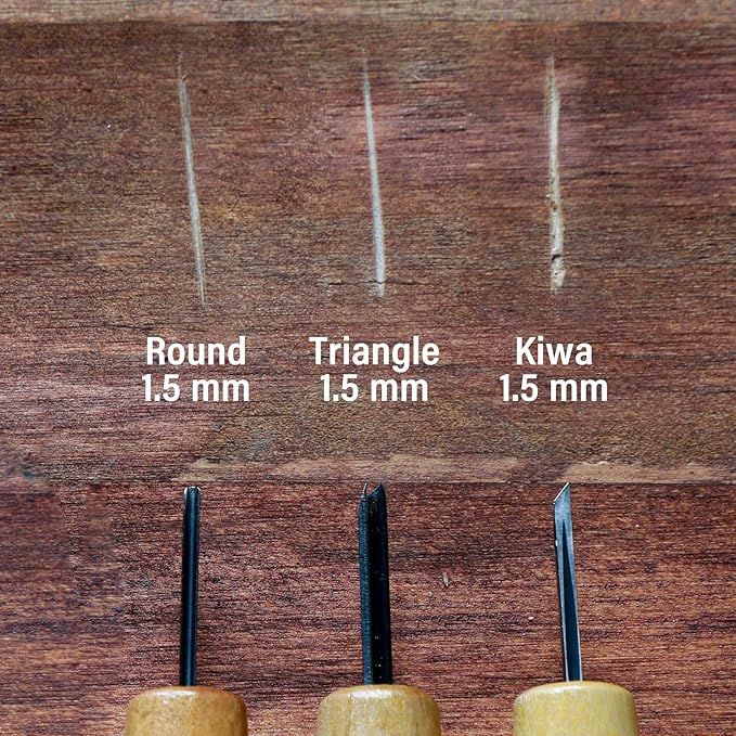 Wazakura 3PCS Bonsai Chisel Kit with Round Gouge, Single Bevel Skewed and V-Parting Tool, Hand Carving Tool Set for Jin Shari Making, Woodworking Knife Pack - Mini Size