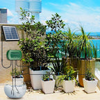 Solar Drip Irrigation System, Automatic Watering Kit for 15 Pots with 49ft Hose, Anti-Siphon Garden Irrigation System for Vacation, Balcony & Greenhouse, 12 Modes Self Watering System, Split