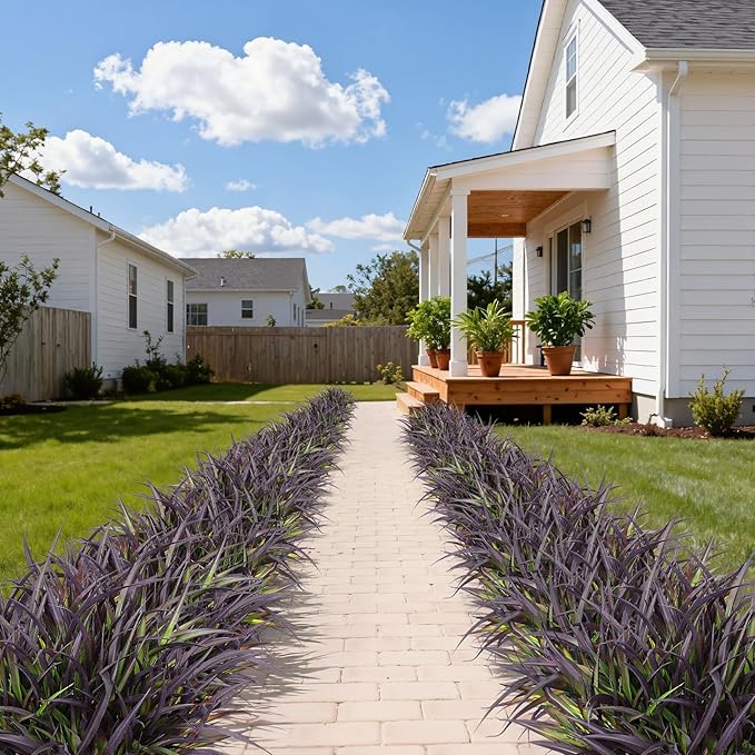 16 Pcs Artificial Plants Outdoor Fake Grass Faux Greenery Stems UV Resistant Plastic Plants Shrubs for Planters Patio Garden Front Porch Pathway Spring Summer Home Decor, Purple