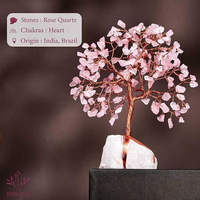 Rose Quartz Crystal Tree for Love & Healing Décor for Home and Office | Handmade Bonsai for Emotional Support & Harmony as Symbol of Piece for Loved Ones Gift for her