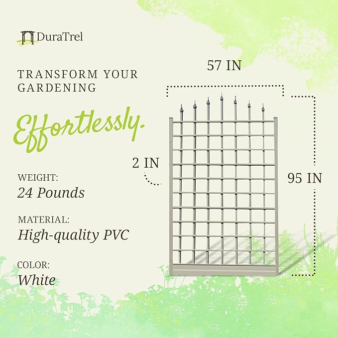 Dura-Trel Winchester Vinyl Trellis, Outdoor Plant Support Frame, 57" x 95", White - Decorative Grid-Style Lattice for Climbing Vines & Flowers, Use Against Walls or Fences