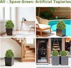 27“ Realistic Artificial Boxwood Topiary Trees Set of 2, Faux Plants Outdoor UV-Resistant, Fake Evergreen Bushes & Shrubs for Front Porch Outside Planter Decor