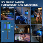 Solar Bug Zapper Outdoor, Waterproof Mosquito Zapper Type-C & Solar Powered, Auto On/Off, Cordless 4200V Electric Fly Zapper, 5000mAh Rechargeable Mosquito Trap Killer for Patio Backyard Camping