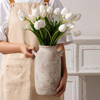 Large Flower Vase Home Decor - 12 inch Tall Ceramic Farmhouse Rustic Table Vases with Handle Living Room Decoration Decorative Modern Pottery for Floor Kitchen Shelf Coffee Dining Desk Fireplace