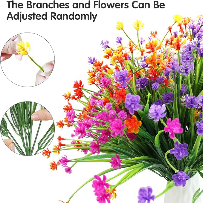 20 Bundles Artificial Fake Flowers, UV Resistant Faux Flowers Arrangement, Fake Plants Greenery Shrubs for Indoor Outdoors, Home Garden Patio, Porch, Hanging Planter, Window Box Farmhouse (5 Colors)