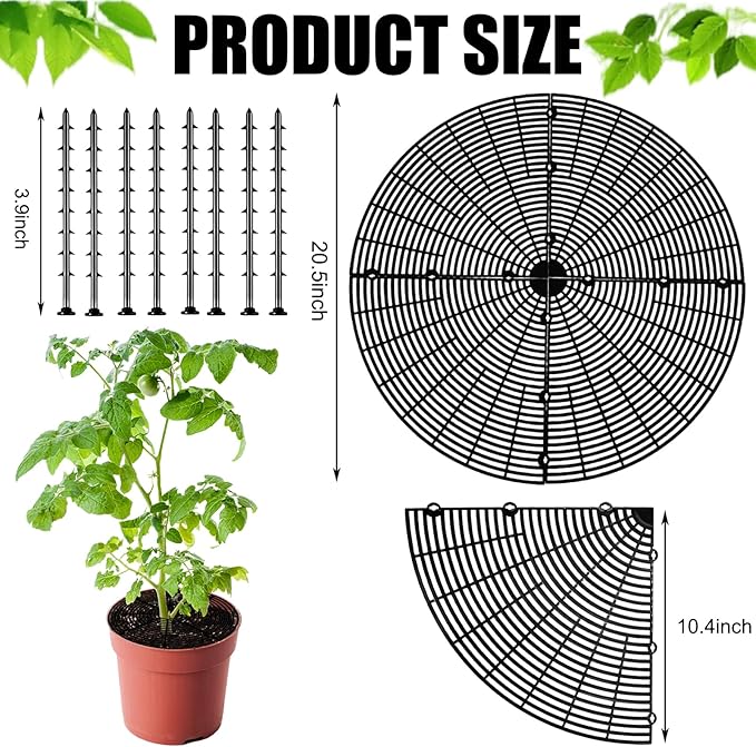 20.5 Inch Plant Pot Cover,Durable Cat & Dog Digging Stopper with Deep Stakes,Adjustable Soil Guard Grid for Indoor & Outdoor Flower Pots,Black Animal Protector