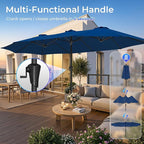 SUPERJARE 15FT Outdoor Umbrella for Patio, Double sided Pool Umbrellas with Fade Resistant Canopy, Large Table Umbrella for Deck, Market, Backyard - Navy Blue(No Base)