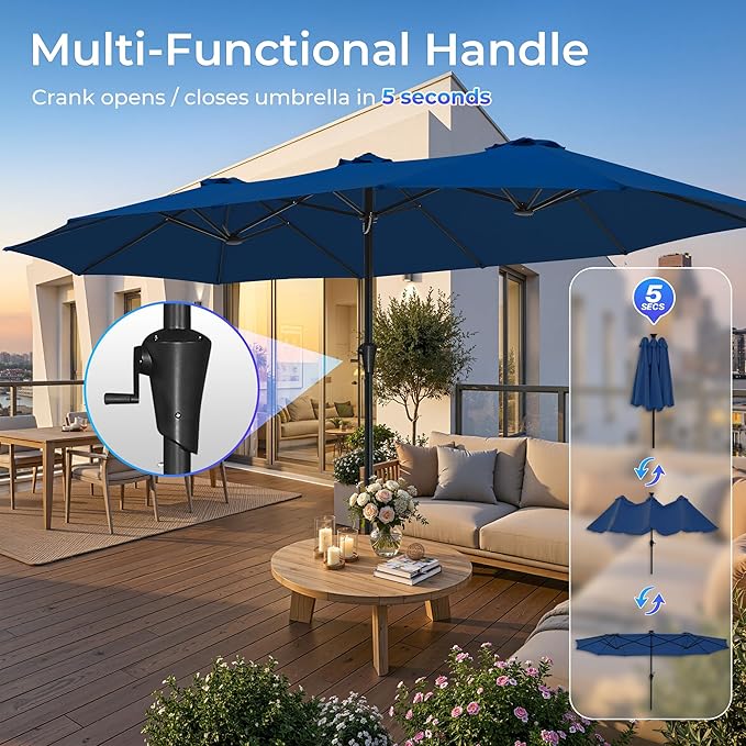 SUPERJARE 15FT Outdoor Umbrella for Patio, Double sided Pool Umbrellas with Fade Resistant Canopy, Large Table Umbrella for Deck, Market, Backyard - Navy Blue(No Base)