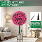 AOKIIE Set of 2 Artificial Pink Boxwood Topiary Ball Tree for Outdoor with Ground Spike, 22" UV Resistant Faux Greenery Shrubs, Fake Plants for Garden Yard Porch Patio(Pink)