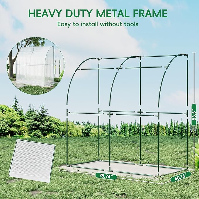 SPECILITE 79” x 40” x 83” Lean to Greenhouse for Outdoors, Portable Walk-in Plant Green House with 1 Roll-up Zipper Door and Mesh Window, Reinforced Steel Frame with PE Cover, Anchor and Ropes, White