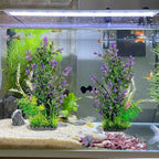 Aquarium Plants (2-Pack) Artificial Plastic Fish Fish Habitat Decor, Small to Moderate Size Aquarium Decorations, Safe Green Plants for Freshwater Tanks (Purple & Green Mix)