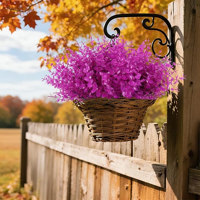 RECUTMS 12 Branches Fake Outdoor UV Resistant Plants Artificial Boxwood Plants Fake Flowers for Outdoor Faux Plastic Greenery Shrubs for Spring Garden Patio Window Box Home Decor(Pure Fuchsia)