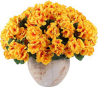 Hananona 12 Pcs Artificial Geranium Flowers for Outdoors Geranium Silk Flowers Outdoor UV Resistant Garden Plants Faux Flowers for Home Kitchen Table Centerpieces Decor (12, Yellow)