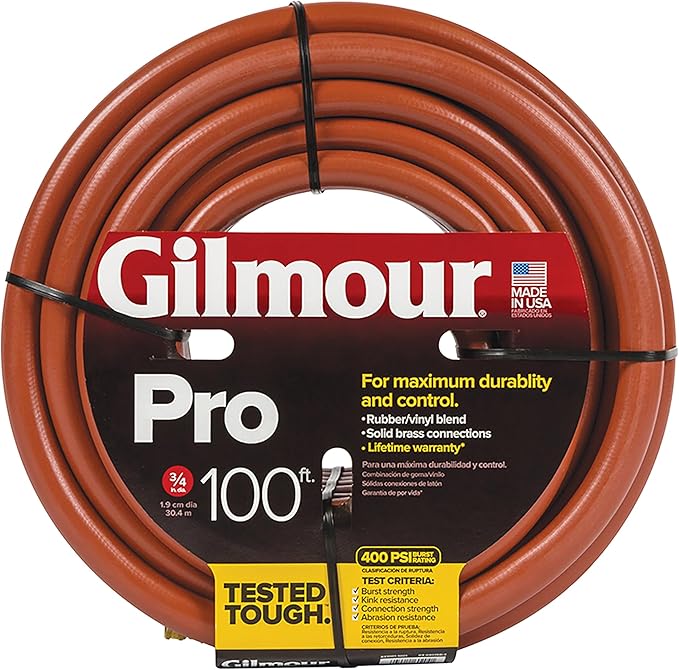 Gilmour Pro Commercial 3/4" x 100' Heavy Duty Water Hose, Durable and Kink Resistant 100 ft Garden Hose