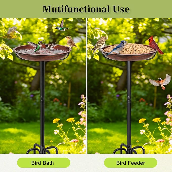 Gtongoko 10" Dia Bowl Small Metal Bird Bath for Outside Heavy Duty, 29" Height Bird Feeder Birdbaths for Outdoors, Garden Bird Bath Bowl with 5-prongs Base