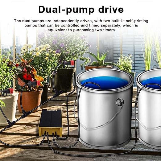 Professional Automatic Drip Irrigation Kits, Solar Dual Pump Garden Plant Watering System Indoor Outdoor, Watering Device Intelligent Timing Rainwater Sensing Drip Irrigation
