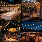 100FT Solar String Lights Outdoor Waterproof with Remote & Timer, LED Shatterproof ST38 Bulbs, USB & Solar Powered Patio Lights for Backyard, Porch, Garden, Wedding Decor, Dusk to Dawn Lighting