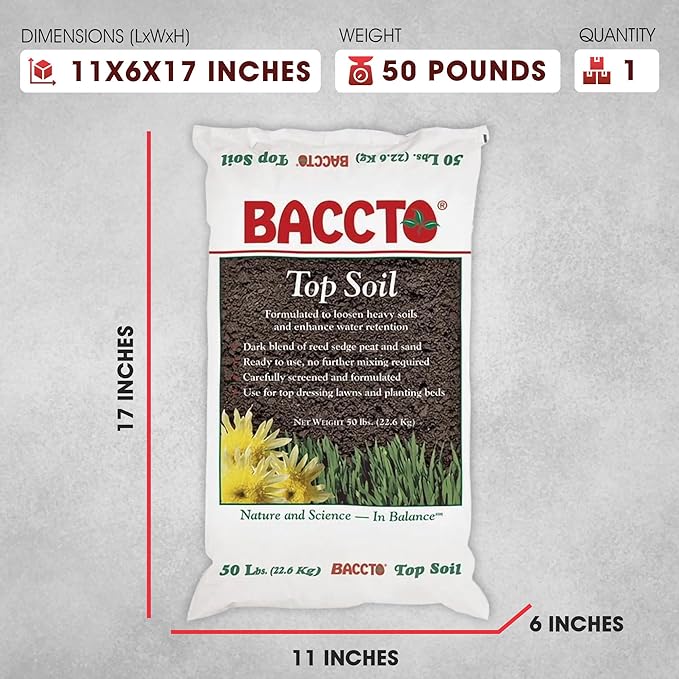 Michigan Peat 1550P Baccto Topsoil for Lawns, Gardens, and Raised Planting Beds with Reed Sedge, Peat, and Sand Mix, 50 Pounds (10 Pack)