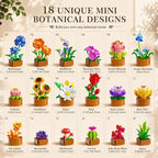 CUBIMANA 18 Unique Flowers Botanical Collection Mini Building Set, Tiny Flowers, Succulents & Plants with 3.6mm Mini Blocks, Desk Decor for Home Office, Relaxing DIY Gift for Women Adults Kids 12+