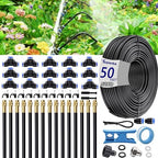 50FT 5/16 inch 360° Adjustable Drip Irrigation Kits Automatic Garden Watering Misting Atomizing System with 16pcs Bendable Nozzles for Yard, Lawn, Plant, Greenhouse, Garden(5/16 inch Hose)