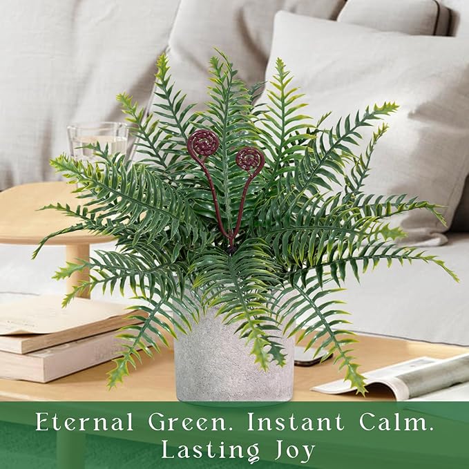 Artificial Boston Fern Potted Plants, 2 Pcs 15'' Fake Greenery Shrubs Plants in Pot for Home Office Living Room Desk Shelf Indoor