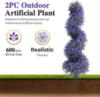PATIO CHOICE 3ft Artificial Topiary Spiral Trees with Lavender Set of 2 High End Outdoor Faux Plants Realistic Fake Bushes Lilac Shrubs Decorations for Outdoor Front Porch Garden