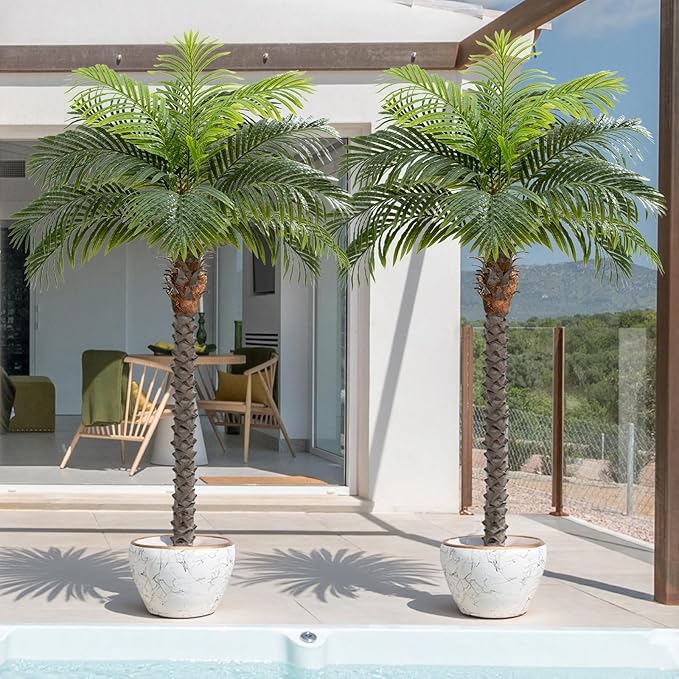 5ft Artificial Phoenix Palm Tree for Outdoor Indoor Decor, Faux Coconut Silk Palm Tree Tropical Fake Tree Plant for Outside Patio Indoor Home Office Bathroom Pool Coastal Decor (Set of 2)