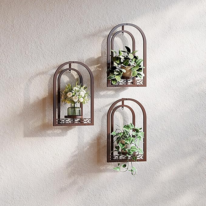 Metal Wall Planter Frame Haning Plant Stand (3 Pack Coffee)