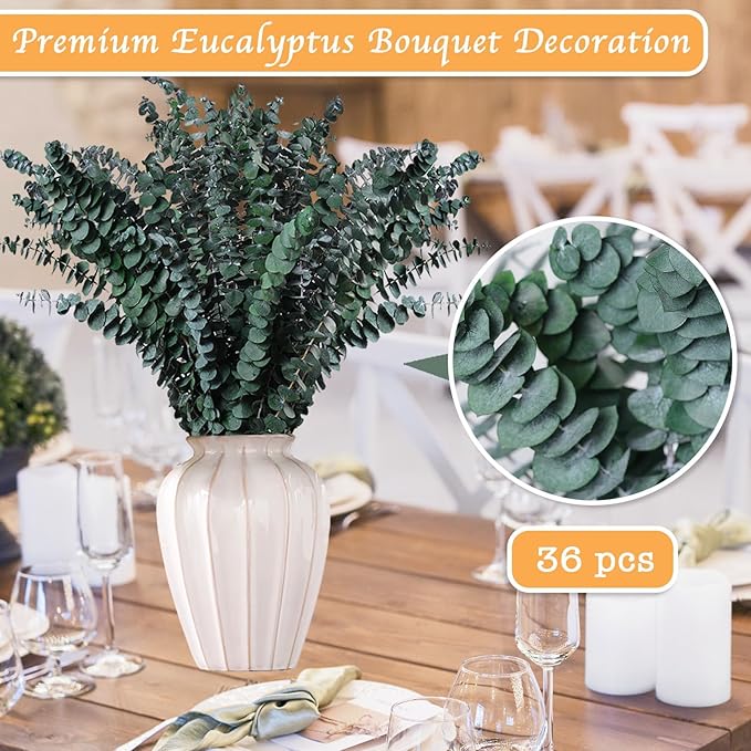 Dried Eucalyptus for Shower Hanging - 17'' Real Large Preserved Eucalyptus Stems Green Home Decor, 100% Made from Fresh Eucalyptus Leaves, Bathroom Shower Decor, Wedding, DIY (36PCS)