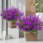 Kinisty 20 Bundles Outdoor Artificial Plants and Flowers, UV Resistant Faux Monkey Grass with Lavender and Fake Plastic Greenery for Spring Summer Outside Planter Porch Garden Decor, Fuchsia