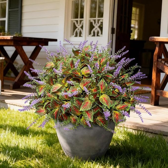 12 Bundles Artificial Coleus Flowers | UV Resistant No Fade Silk Faux Plants | Spring Summer Outdoor Fake Greenery for Garden Patio Planters Front Porch Pathway Decor (Yellow)