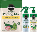 Miracle-Gro Indoor Potting Mix (6 qt.) and Plant Food (8 fl. oz.) for All Plant and Plant Care Leaf Protect & Shine (8 fl. oz.) - Bundle for Growing, Fertilizing, Protecting and Cleaning Houseplants