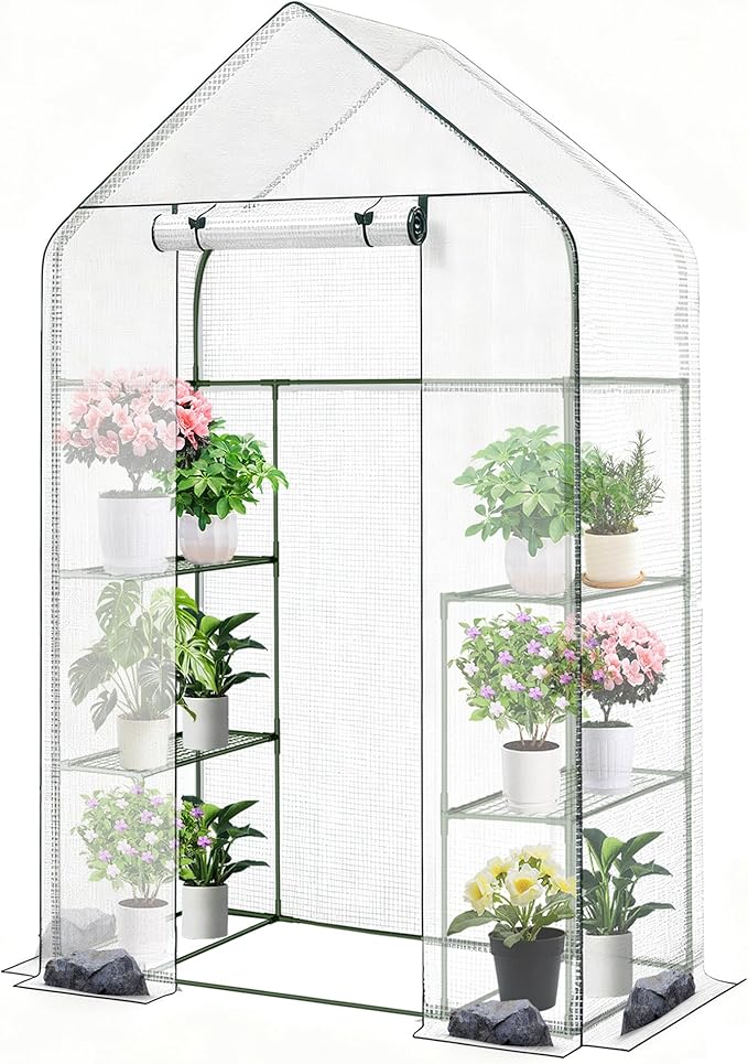 Twira Greenhouse for Outdoors, 55.1" x 27.6" x 78.7" Walk in Plant Greenhouses Heavy Duty with Thicken PE Cover, 3 Tiers 8 Shelves Greenhouse Plastic, Portable Green House for Outside, Patio, Garden