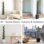 THE BLOOM TIMES 5ft Tall Spiral Topiary Trees Artificial Outdoor Set of 2, UV Resistant Large Faux Evergreen Fake Boxwood Plants for Front Porch Outside Planter Entryway Entrance Decor 5 Foot