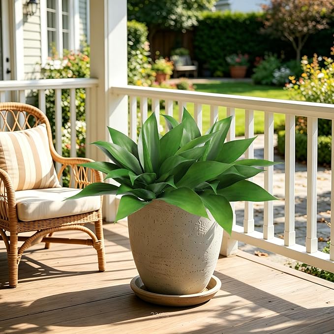 Ttranewsoo Fake Plants Artificial Agave Plants,Large UV Resistant Fake Agave Planters for Indoor and Outdoor Decorating Tropical Plant Succulents Greenery Indoor Decor((2Pack Light Green) 13.8"