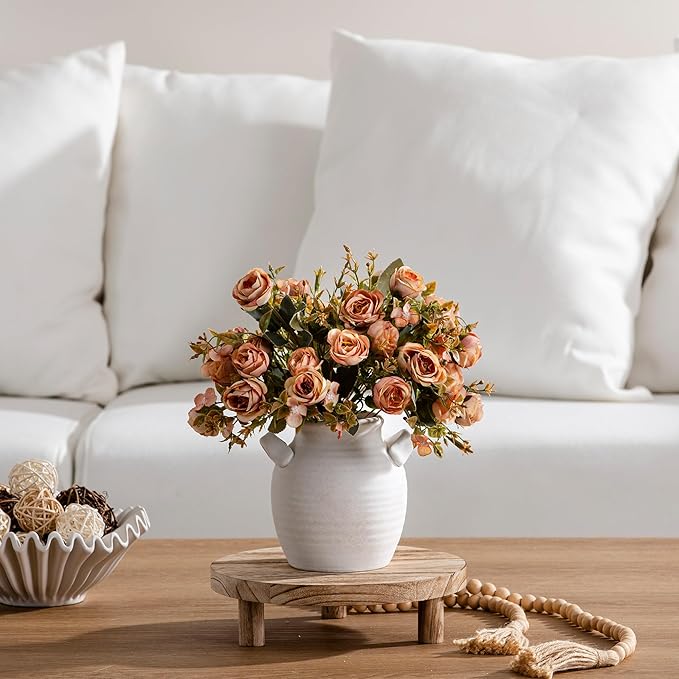 Vanselia Ceramic Flower Vase Home Decor - Farmhouse Table Vases with Handle Living Room Decoration Vintage Decorative Aesthetic for Shelf Coffee Dining Desk House Bookshelf Fireplace (6" Rustic)