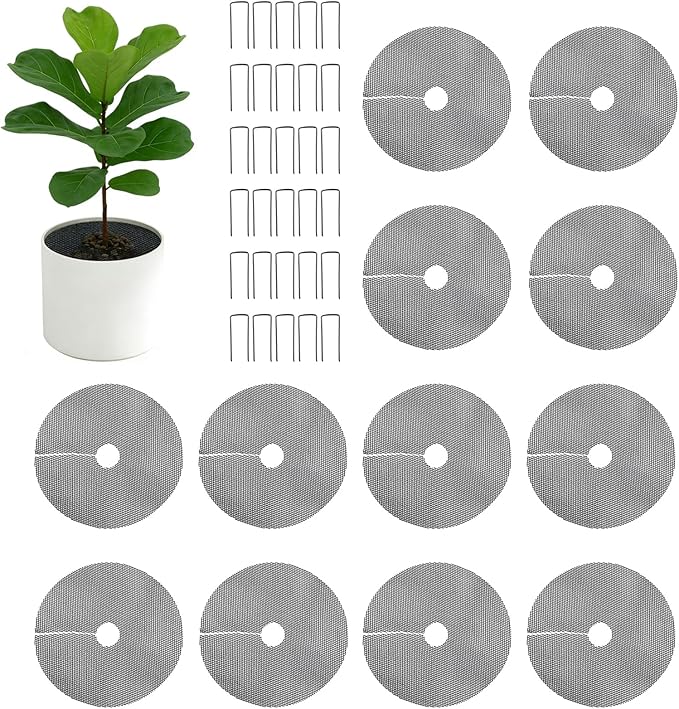 12Pcs Plant Pot Grids, 11.8 Inch Cuttable Plant Pot Soil Covers Protectors with 30 Metal Nails, Protector from Cats, Animals Digging Stopper, Suitable for Indoor and Outdoor Plants