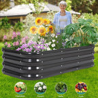3 in 1 Galvanized Raised Garden Bed - 4x2x1ft (2Packs) Modular Planter Box Outdoor | Metal Raised Bed Kit with Bracing Rods for Gardening Vegetables Flowers Fruits Herbs (Gray)