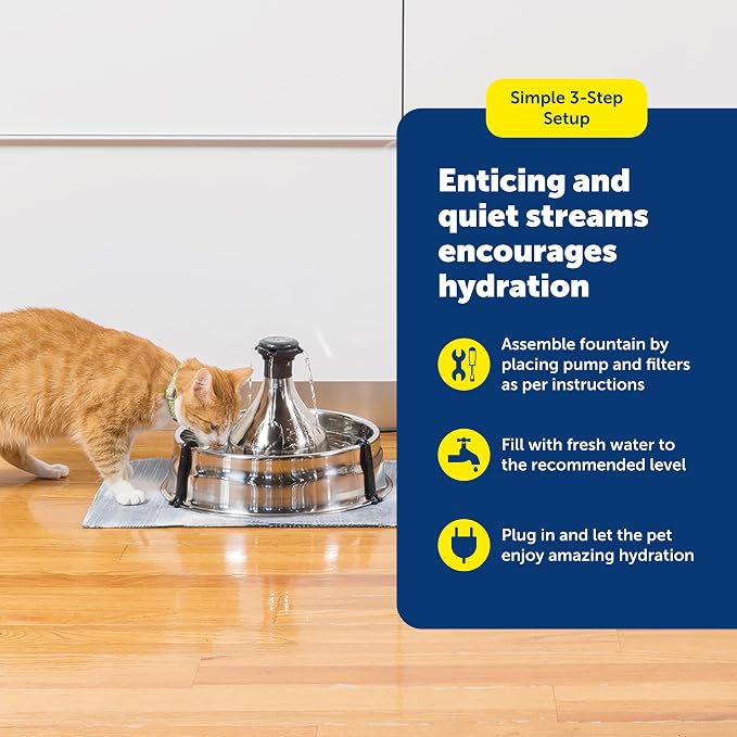 PetSafe Drinkwell Stainless Steel 360 Multiple Pet Fountain - Scratch and Rust Resistant Automatic Water Dispenser for Cats or Dogs - Adjustable Flow Control - 128 Ounce (3.8 Liter) - Filters Included