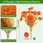 12 Bundles Artificial Fall Flowers for Outdoors, UV Resistant No Fade Fake Mums Flowers Silk Morning Glory with Orange Brown Eucalyptus Faux Flowers Plants for Home Garden Patio Porch Yard Porch Decor