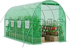 SPECILITE Walk-in Tunnel Greenhouse for Outdoors, 15×7×7 FT Heavy Duty Hoop House Kit with 8 Screen Windows, Thicken PE Cover & Galvanized Frame, Portable Large Green Houses for Outside, Winter, Green