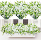 Artificial Flowers for Outdoors 12 Bundles White Artificial Petunias Fake Flowers UV Resistant Shrubs Plants with Fern for Indoor Outside Hanging Planters Home Garden Spring Decorations