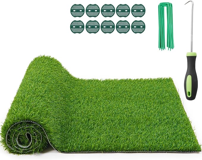 Realistic Artificial Grass Turf Indoor Outdoor: Fake Grass Turf with Drainage Holes, Pet-Friendly Dog Grass Mat, Perfect for Garden Lawn Balcony Patio Backyard Landscape Decoration, 3.2FT x6.5FT