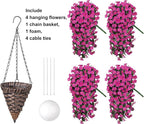 Artificial Silk Hanging Flowers Plants Baskets for Outdoor Decoration, Spring Outside Decoration, Fake UV Resistant Look Real Fuchsia Orchid Trailing Vines for Porch Patio Home